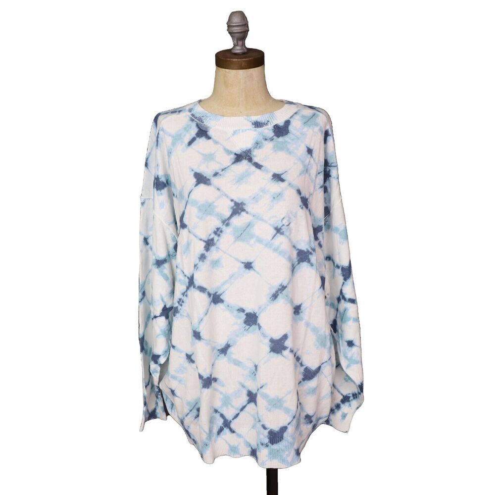 AERIE OFFLINE Oversized Crew Sweater M Marbled Blue Tie Dye Pullover NWT B68